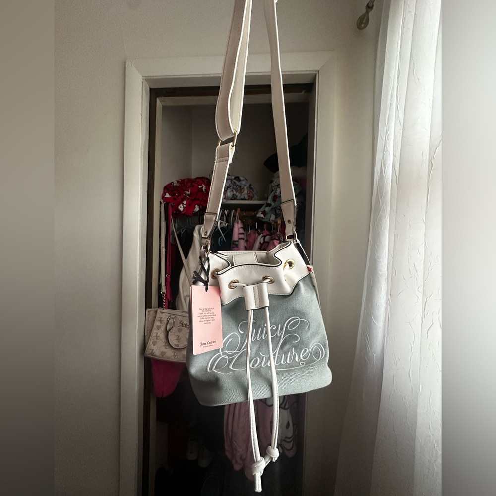 Juicy Couture Blue and White mini bucket bag purse